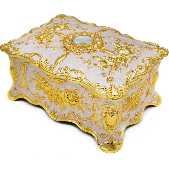 Luxury Metal Alloy Rectangular Jewelry Box Rose Pattern Small - Picture 2 of 7